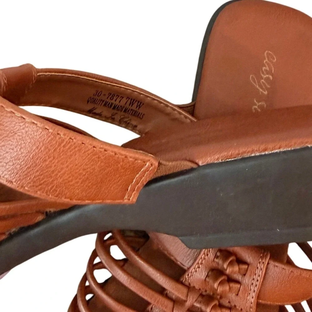 Easy Street Tan Brown Strappy Cage Slide Wedge Sandals Women's - 7WW